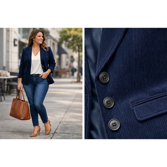 LANE BRYANT Navy Stretch Corduroy Blazer Size 16 NWT Work Jacket - Picture 3 of 7